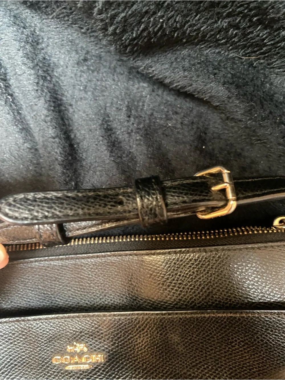 Coach Black Pebbled Leather Slim Crossbody with Gold Logo